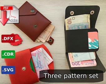 3 leather wallets - Pattern - DIY - Pdf Download (svg, cdr, dxf added)