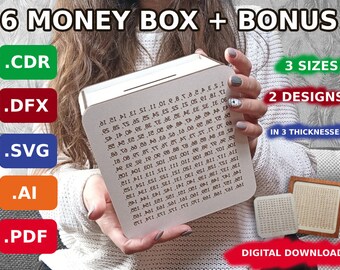 Wooden Money Box Numberbox – Laser Cut File SVG, CDR, DFX