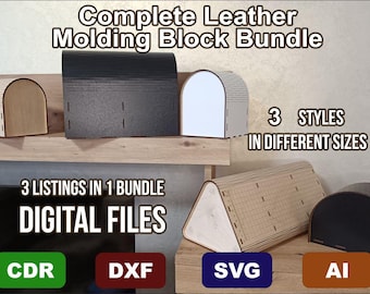 Complete leren vormblokbundel (lasersnijden) - 3 listings in 1 bundel - Save & Craft Meer