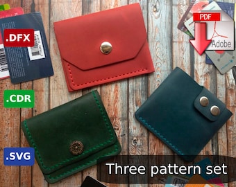 3 leather wallets - Pattern - DIY - Pdf Download (svg, cdr, dxf added)