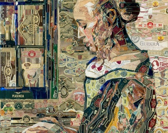 Cigar Band collage "Girl Reading a Letter at an Open Window"