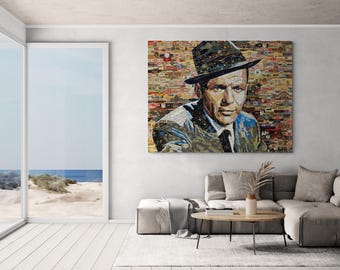 Stampa artistica con collage di Frank Sinatra e sigari, ideale per decorare la "tana dell'uomo".