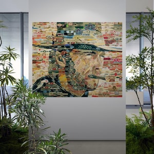 Gift For him Cigar Art  band collage  Clint Eastwood Cigar gift Wall décor Cigars art cigar lounge Man cave Man gift Home decor