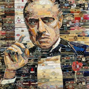 Cigar Art  band collage  Godfather Cigar gift Wall décor Cigars art cigar lounge Man cave Man gift Home decor man gift