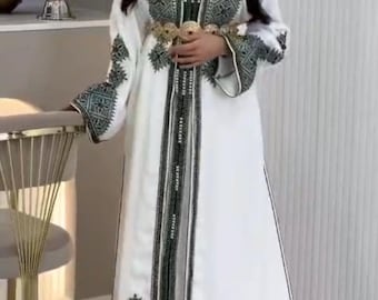 Caftán marroquí bordado a mano / Vestido de lujo para invitada de boda, talla personalizable.