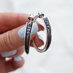 Large Sterling Silver Hoop Earrings: Textured Boho Creoles