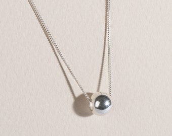 Sterling Silver Ball Pendant Necklace - Minimalist Bead Charm
