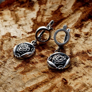 Sterling Silver Rose Flower Dangle Earrings | Handmade 925 Floral Jewelry | Elegant Gift for Her | Botanical Drop Earrings