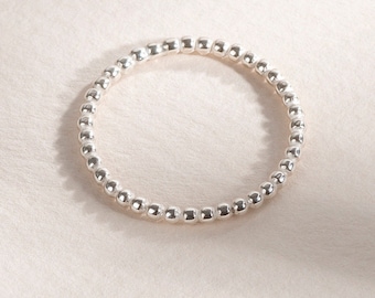 Bague bulle en argent sterling 925 - Bague midi fine et minimaliste pour femme, anneau empilable avec de petites perles en argent, cadeau bijou fin et léger