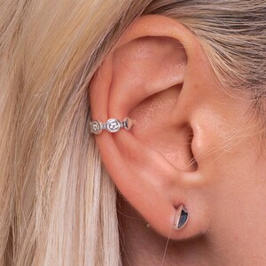 925 sterling silver ear cuff | three circle band huggie earrings | tiny silver hoops