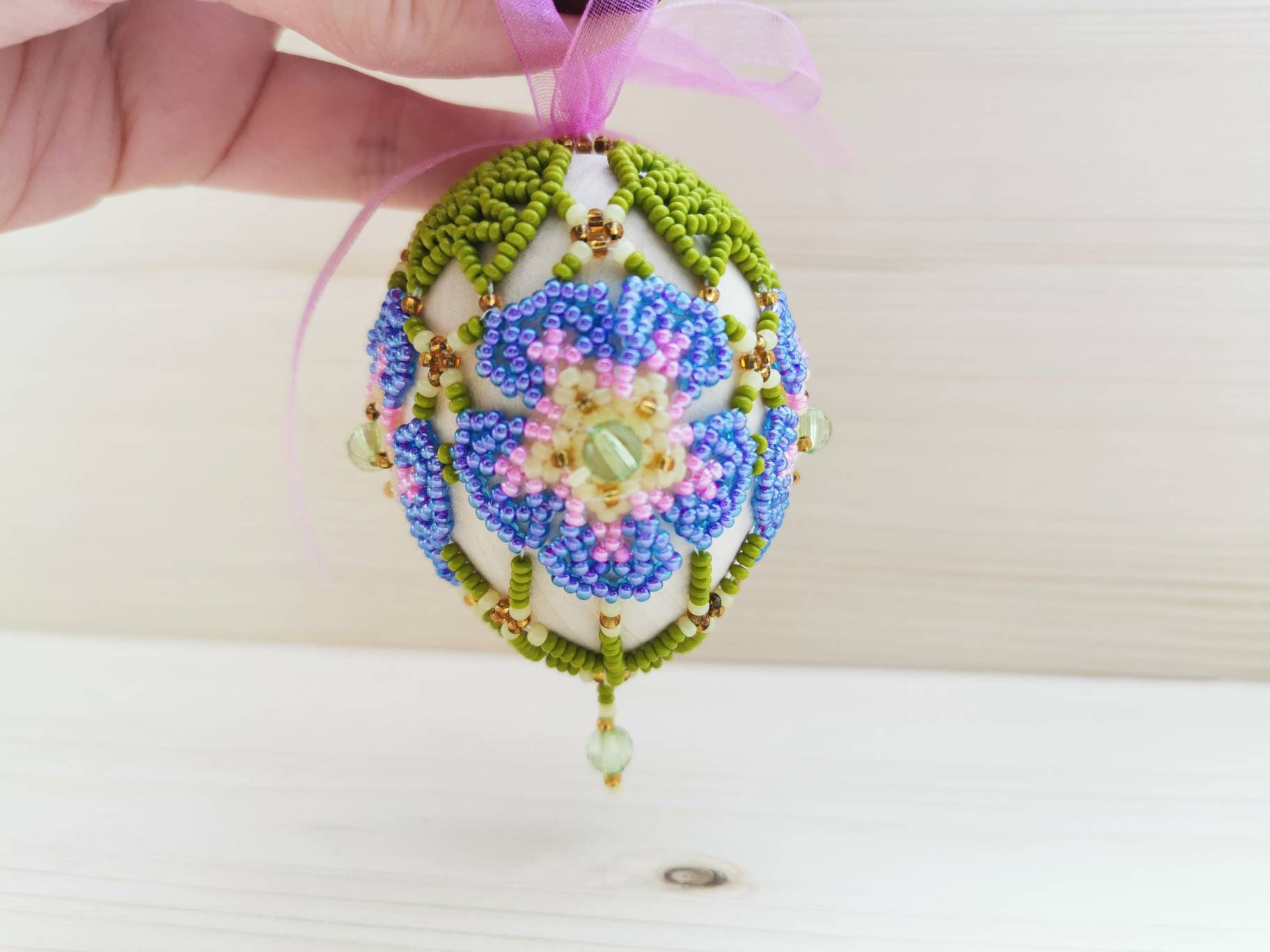 Easter egg hanging ornament / Beaded Easter egg tree Etsy