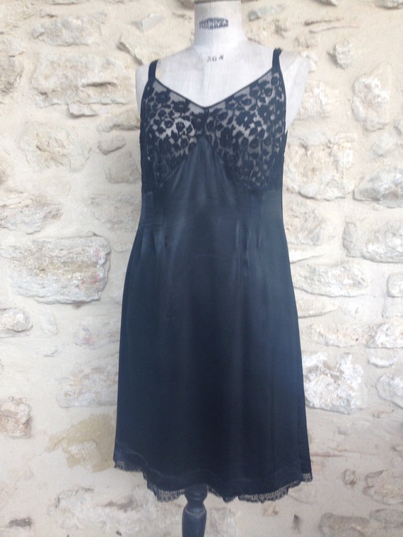 Vintage black satin lace slip