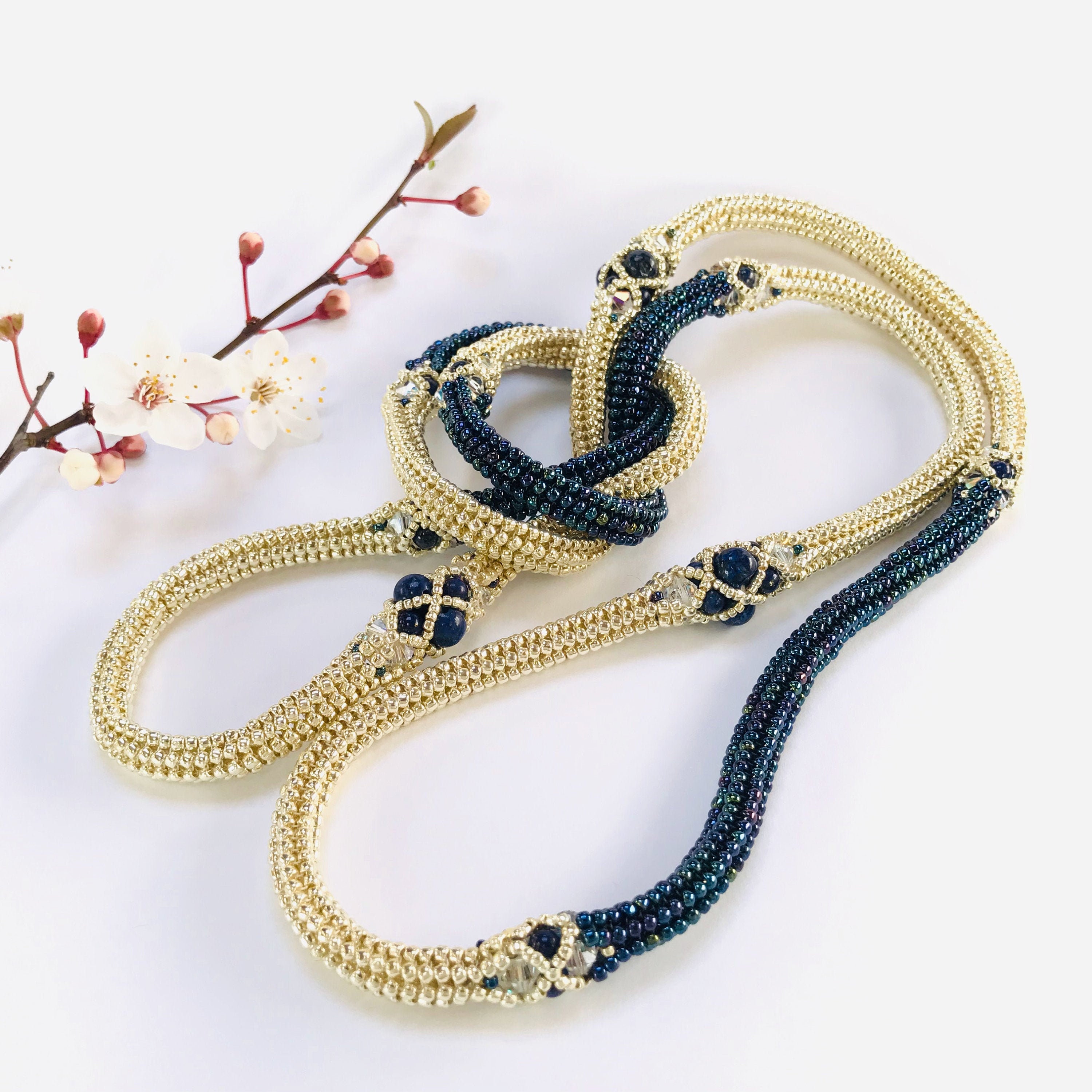 Beaded Herringbone Long Rope Necklace Embellished Rope with Etsy