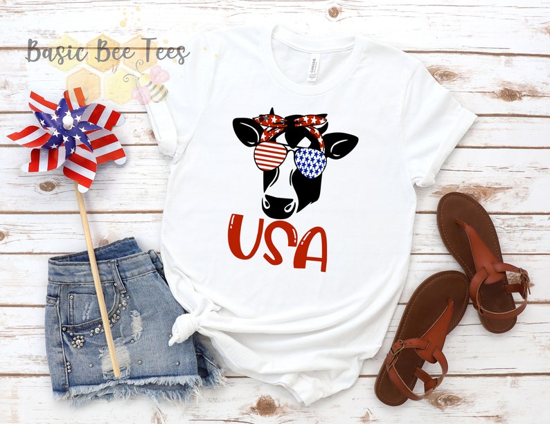 Red White Blue 4th of July Shirt USA Tank Patriotic Cow 4th of July Tank Heifer USA