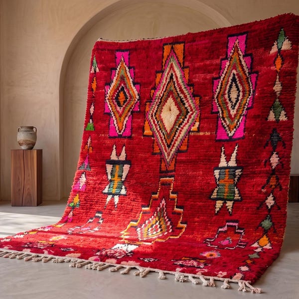Custom Red Moroccan Rug: Berber Vintage Wool Rug