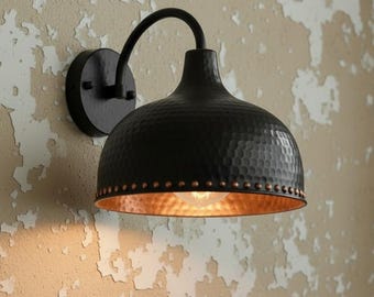 Black Copper Wall Sconce, Rustic Dome Light Farmhouse Lighting , Outdoor Lamp