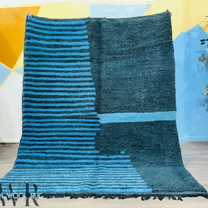 Moroccan Rug Blue - Berber Rug - Wool Moroccan Rug - Beni Ourain Rug - Handmade Rug - Boho Blue Rug