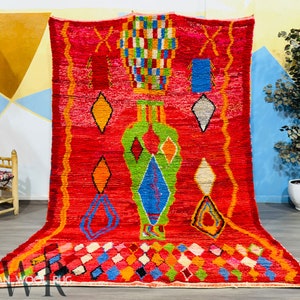 Red Boujaad Rug: 6x10 ft Handwoven Moroccan Wool Rug