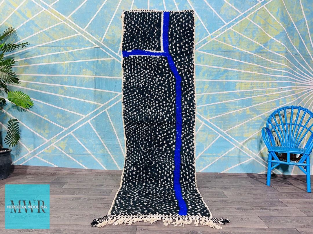 Black Kitchen Rug Runner Authentic Moroccan Rug Black Wool Etsy
