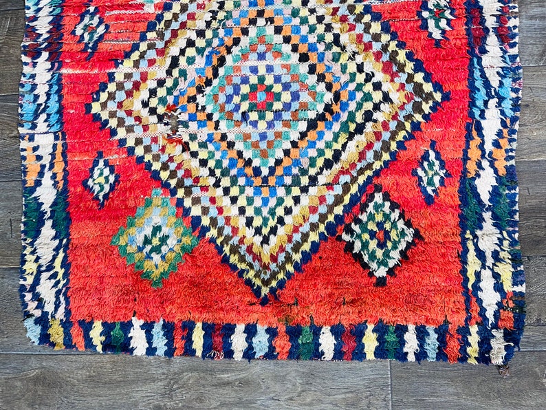 ANTIQUE MOROCCAN RUG Vintage Runner Boucherouite Berber rug Moroccan Area rug Traditional Moroccan Carpet Vintage Red Runner image 9