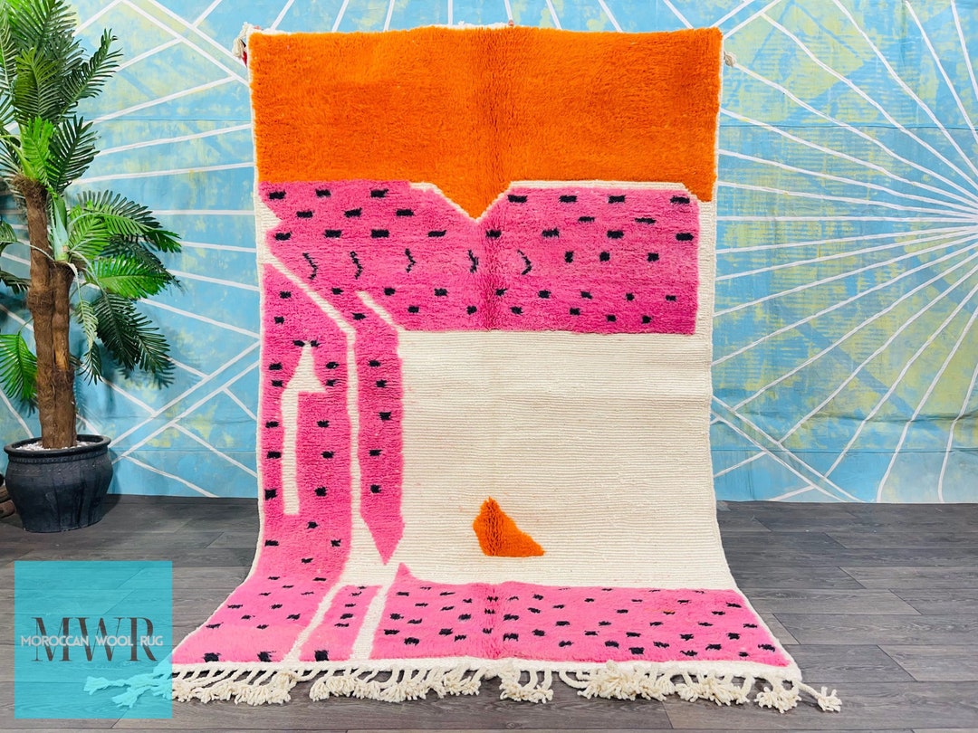 Pretty Rug Orange and Pink, Custom Handmade Rug, Super Soft Wool Rug
