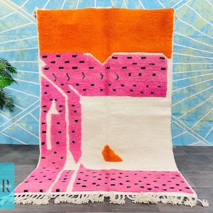 Pretty rug Orange and Pink, Custom Handmade rug, Super Soft Wool rug, Beniourain rug, Living Room Decor, Moroccan Berber rug, Chic rugs