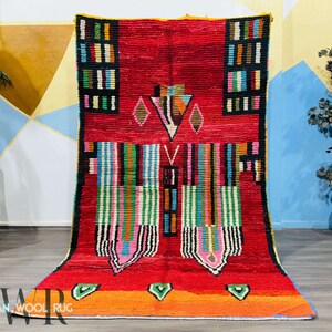 Red Moroccan Boujaad Rug: Handwoven Berber Wool Carpet