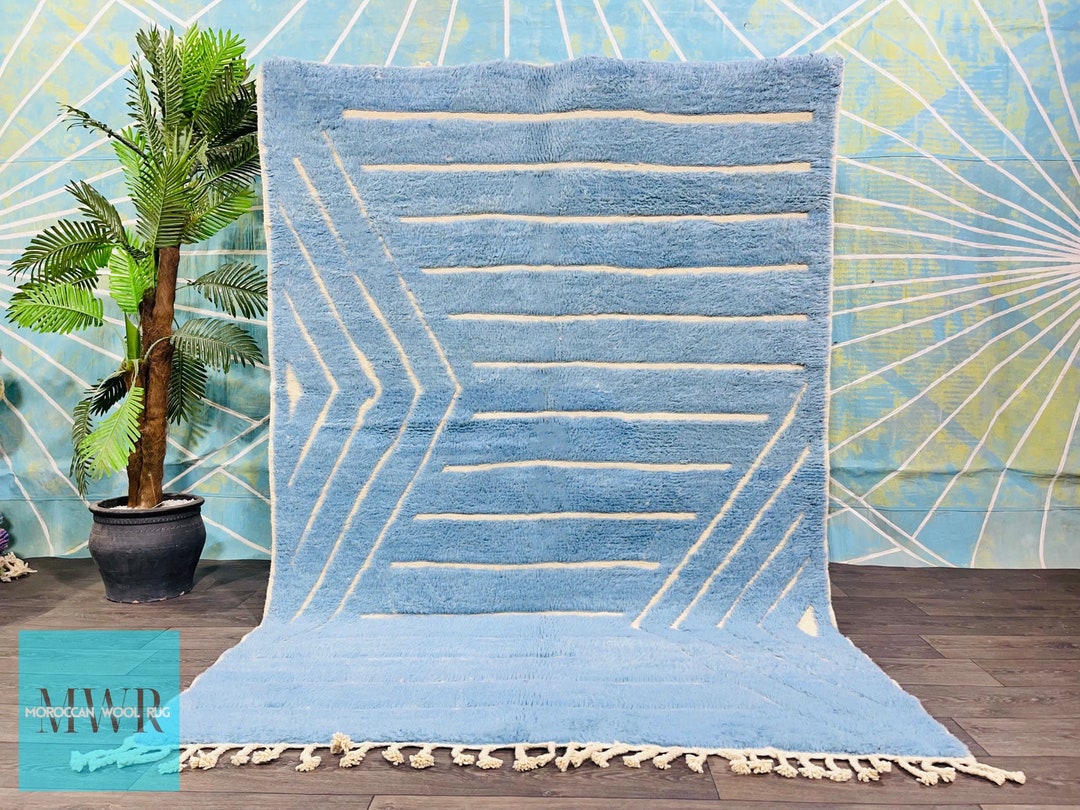 Custom Berber Blue Rug, Hand Woven Solid Rug, Light Blue Rug, Sheep