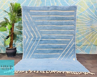 Custom Berber Blue rug, Hand woven Solid rug, Light Blue rug, Sheep Wool Carpet, Handwoven Area Rug.