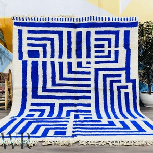 Stunning Beni Ourain Rug, Handmade Rug, Moroccan Blue Rug, Berber Rug 8x10, Sheep Wool Rug, Moroccan Area Rug