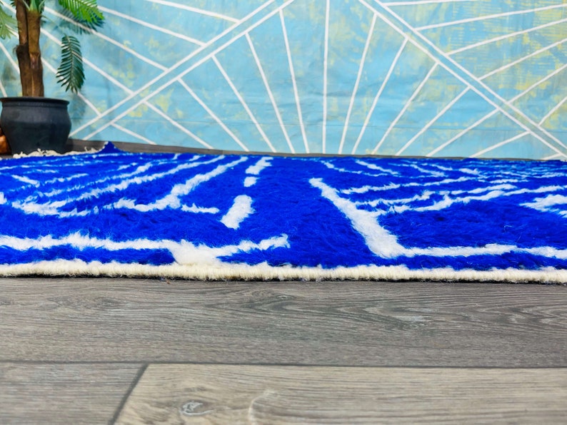 Custom Moroccan Blue Rug Berber Wool Rug Blue and White Rug Handmade