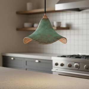 Green Patina Cone Pendant Light - Handmade Copper Lamp - Rustic Ceiling Fixture