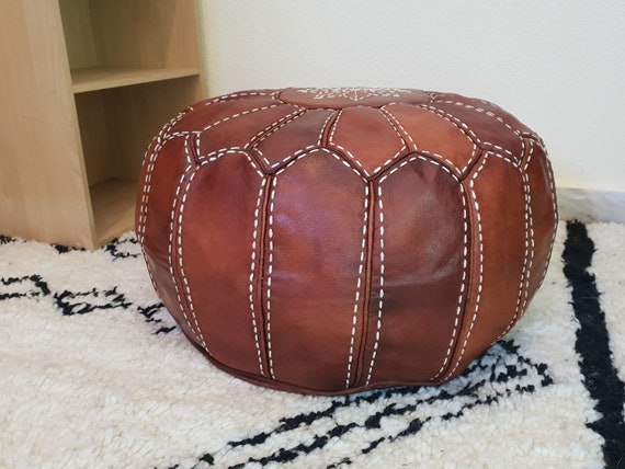 Leather pouffe Moroccan leather Pouf cuir HandMade Boho Moroccan Leather ottoman footstool Poof Poufs Pouf ice blue