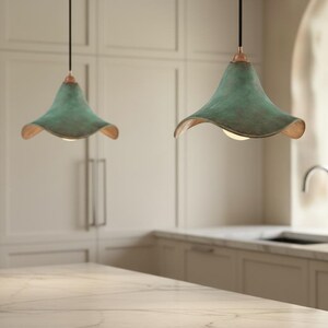 Green Patina Cone Pendant Light - Handmade Copper Lamp - Rustic Ceiling Fixture