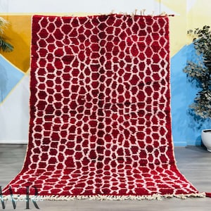 Red Moroccan Rug, Beni Ourain Rug, Red Wool Rug, Bohemian Moroccan Rug, Living Room Rug