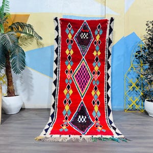 Hallway rug Moroccan - Berber Runner rug - Modern Morocco Runner - Red Moroccan Runner rug