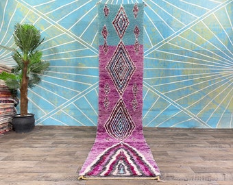 BOUJAAD HALLWAY RUG; Handmade Berber Wool Carpet; Moroccan Runner; Boujaad Geometric Rug; Purple runner rug