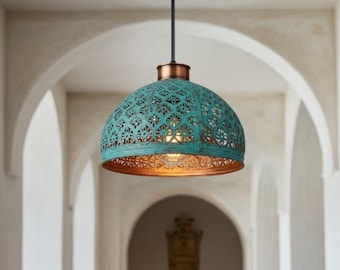 Handmade Copper Dome Pendant Light: Rustic Industrial Hanging Lamp