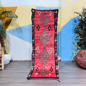 Traditional Moroccan Runner, Handwoven Boucherouite Carpet, Tribal Kitchen Runner