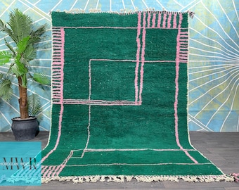 Green rug Hand Woven - Soft Green rug For living room - Custom All Sizes rugs - Green and Pink rug - Abstract Plain rug - Tapis Berber