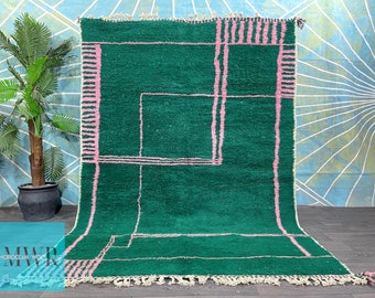 Green rug Hand Woven - Soft Green rug For living room - Custom All Sizes rugs - Green and Pink rug - Abstract Plain rug - Tapis Berber