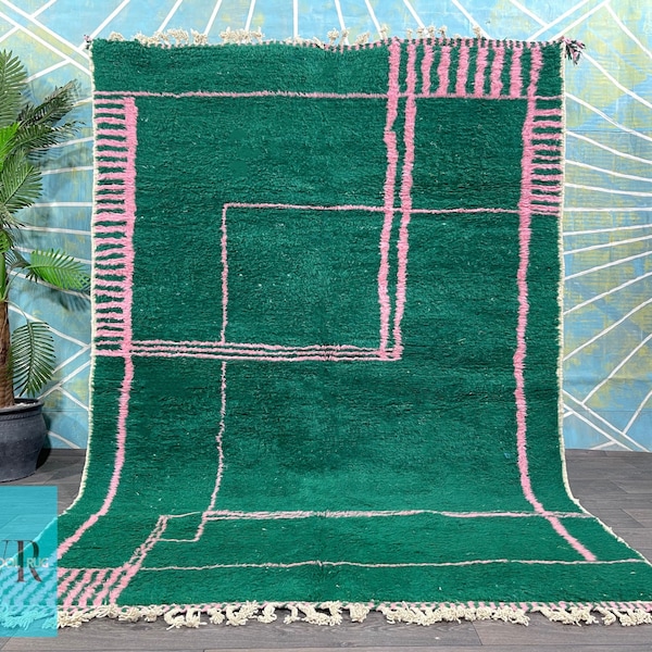 Green rug Hand Woven - Soft Green rug For living room - Custom All Sizes rugs - Green and Pink rug - Abstract Plain rug - Tapis Berber