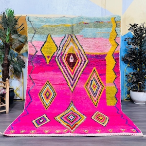 Vintage Boujaad Rug - Moroccan Carpet - Pink Boho Berber Area Rug - Living Room Rug - Modern Home Decor