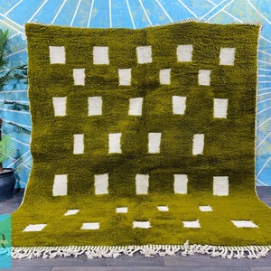 Olive Green Moroccan Rug; Wool Shaggy rug; Large Handmade rug; New Beni Ouarain Rug; Green Fine Berber Rug