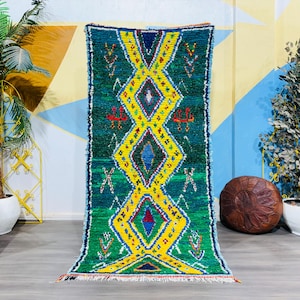 Vintage Green Runner Rug, Antique Hallway Rug, Traditional Moroccan Carpet, Green Wool Rug