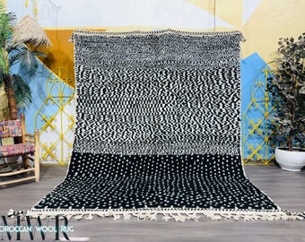 Custom Moroccan Wool Rug: Black & White Beni Ourain Berber Carpet