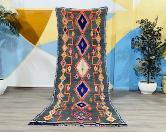 Handmade Wool Boucherouite Rug: Colorful Berber Bohemian Decor (4.2 ft x 9.8 ft)