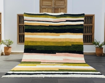 Handwoven Beni Ourain Rug, Striped Berber Carpet, Custom Moroccan Decor