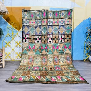 Unique Vintage Moroccan Rug - Handmade Wool Tribal Carpet - Berber Boho Floor Decor