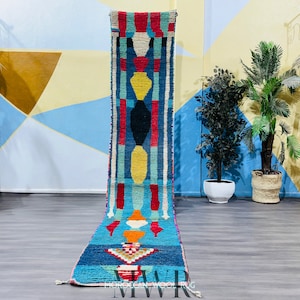 Blue Runner Rug, Hallway Rug, Moroccan Runner Rug, Large Hallway Rug, Berber Runner Vintage, Blue Wool Rug, Stairs Rug